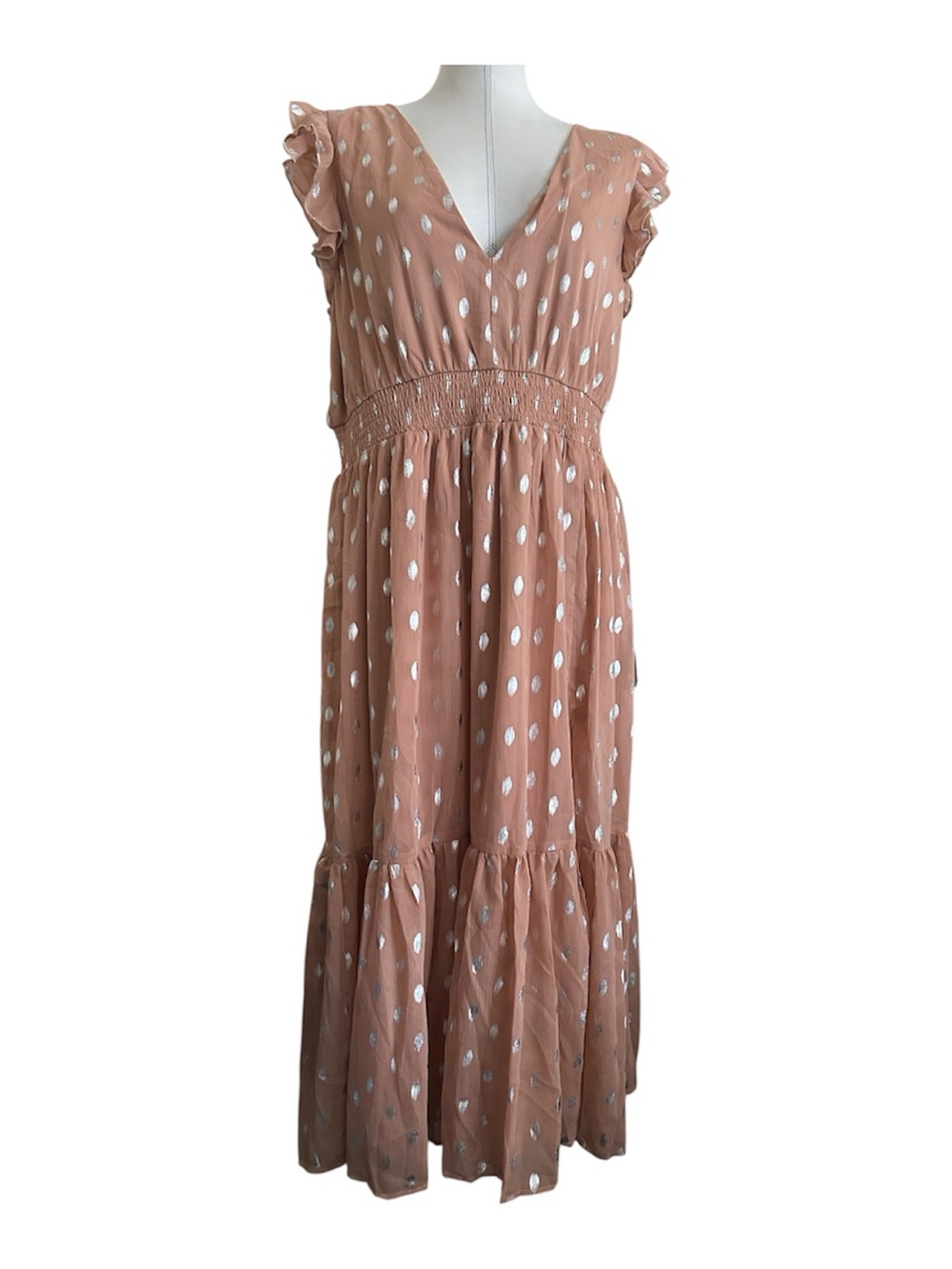 Lulu’s Cause to Celebrate Peach Pink Silver Ruffle Tiered Midi Dress NWT XL - Picture 6 of 16